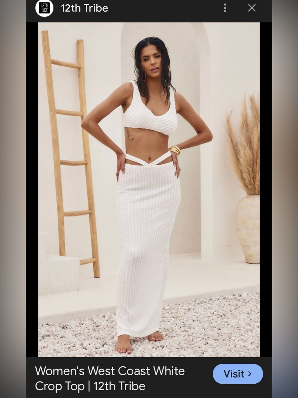 12th Tribe West Coast White Two Piece Skirt Set Top M Skirt L